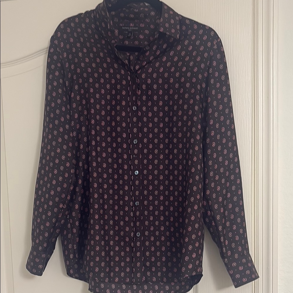 Banana Republic Work to Play Brown Patterned Silk Button-Down Blouse